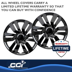 Coast to Coast Wheel Cover, 15 Inch, 6 Double Spoke, Gloss Black, Plastic, Set of 4 – IWC53415BLK