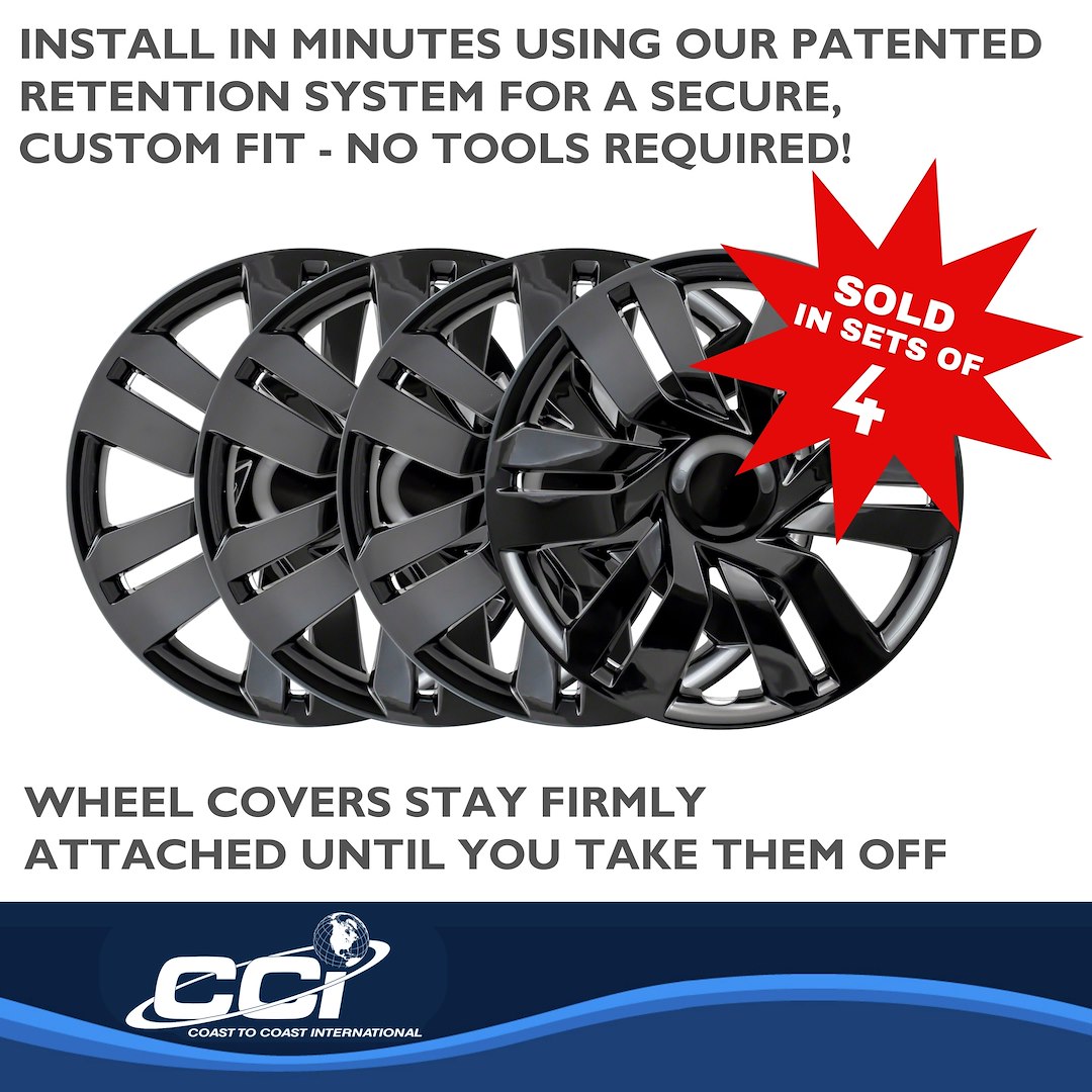 Coast to Coast Wheel Cover, 15 Inch, 6 Double Spoke, Gloss Black, Plastic, Set of 4 – IWC53415BLK