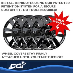 Coast to Coast Wheel Cover, 17 Inch, 6 Double Spoke, Gloss Black, Plastic, Set of 4, Universal – IWC53417BLK