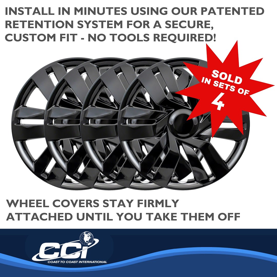 Coast to Coast Wheel Cover, 17 Inch, 6 Double Spoke, Gloss Black, Plastic, Set of 4, Universal – IWC53417BLK