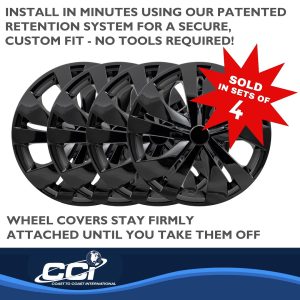 Coast to Coast Wheel Cover, 15 Inch, 5 Split Spoke, Gloss Black, Plastic, Set of 4 – IWC53515BLK