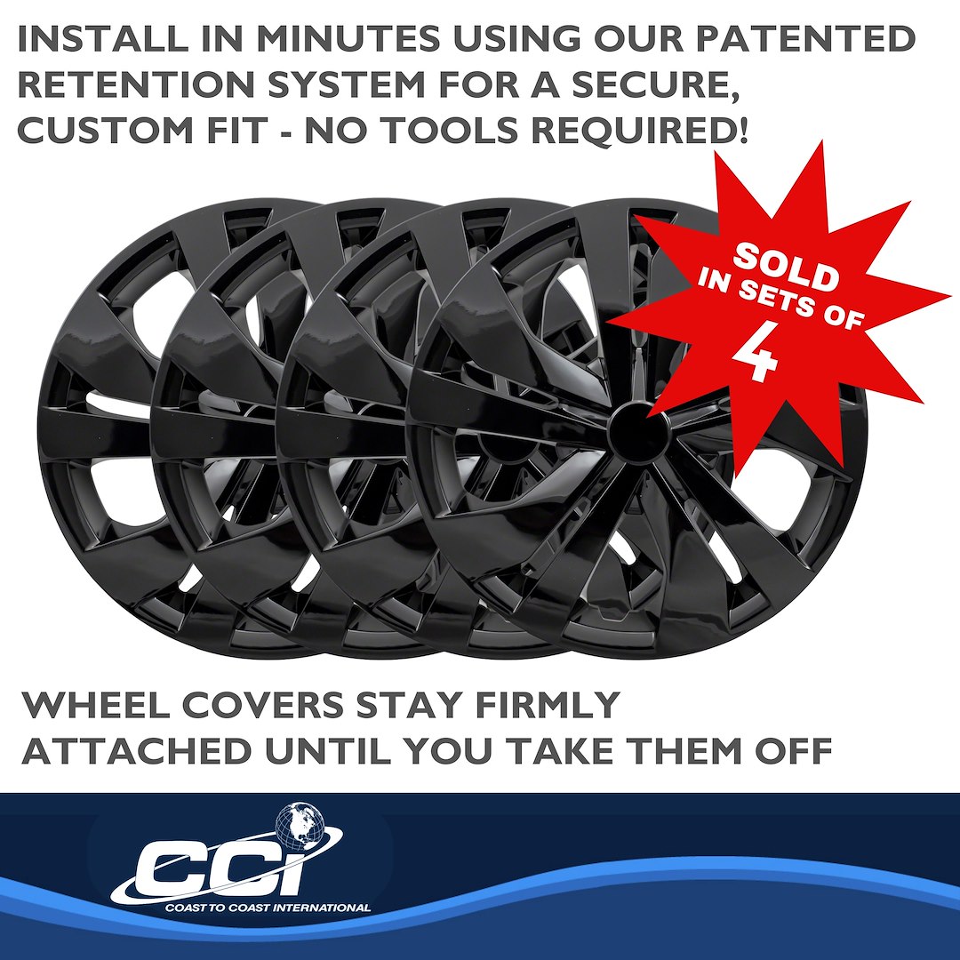 Coast to Coast Wheel Cover, 15 Inch, 5 Split Spoke, Gloss Black, Plastic, Set of 4 – IWC53515BLK