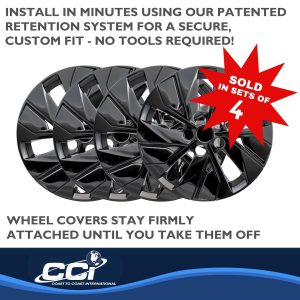 Coast to Coast Wheel Cover, 16 Inch, 5 Split Spoke, Painted, Gloss Black, Automotive Grade ABS, Set of 4, Fits Over and Into OEM Wheel – IWC53816BLK