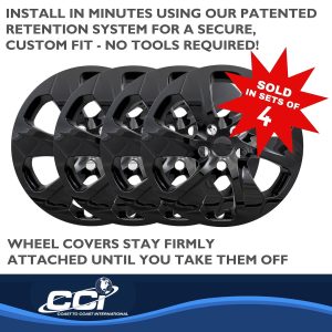 Coast to Coast Wheel Cover, 17 Inch, 6 Spoke, Gloss Black, Plastic, Set of 4 – IWC53917BLK