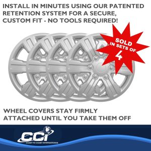 Coast to Coast Wheel Cover, 16 Inch, 6 Spoke, Painted, Silver, ABS Plastic, Set of 4 – IWC54016S