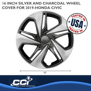 Coast to Coast Wheel Cover, 16 Inch, 5 Split Spoke, Painted, Silver and Charcoal, ABS Plastic, Set of 4 – IWC54116SC