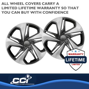 Coast to Coast Wheel Cover, 16 Inch, 5 Split Spoke, Painted, Silver and Charcoal, ABS Plastic, Set of 4 – IWC54116SC