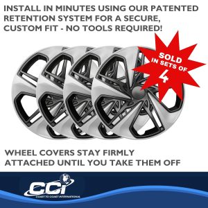 Coast to Coast Wheel Cover, 16 Inch, 5 Split Spoke, Painted, Silver and Charcoal, ABS Plastic, Set of 4 – IWC54116SC