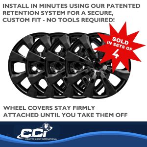 Coast to Coast Wheel Cover, 16 Inch, Eight Spoke, Painted Glossy Black, ABS Plastic, Set of 4 – IWC54216BLK