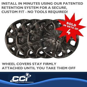 Coast to Coast Wheel Cover, 16 Inch, 5 Split Spoke, Painted, Gloss Black, Automotive Grade ABS, Set of 4, Fits Over and Into OEM Wheel – IWC54316BLK