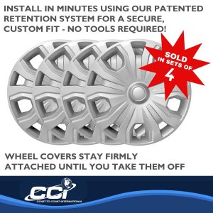 Coast to Coast Wheel Cover, 16 Inch, 5 Split Spoke, Painted, Silver, Automotive Grade ABS, Set of 4, Fits Over and Into OEM Wheel – IWC54316S