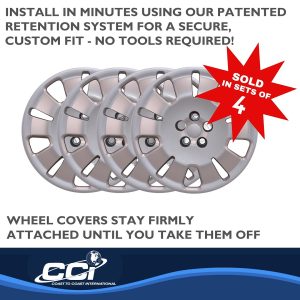 Coast to Coast Wheel Cover, 16 Inch, 10 Spoke, Painted, Silver, Automotive Grade ABS, Set of 4, Fits Over and Into OEM Wheel – IWC54416S