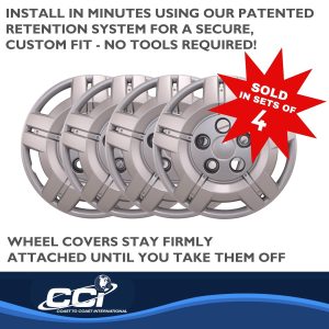 Coast to Coast Wheel Cover, 16 Inch, 5 Split Spoke, Painted, Silver, Automotive Grade ABS, Set of 4, Fits Over and Into OEM Wheel – IWC54516S