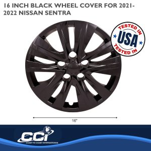 Coast to Coast Wheel Cover, 16 Inch, 5 Double Spoke, Painted, Gloss Black, ABS Plastic, Set of 4, Compatible with Steel Wheels – 54616BLK