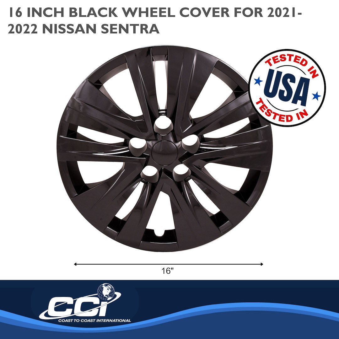 Coast to Coast Wheel Cover, 16 Inch, 5 Double Spoke, Painted, Gloss Black, ABS Plastic, Set of 4, Compatible with Steel Wheels – 54616BLK