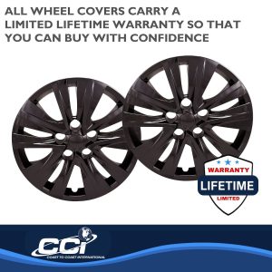 Coast to Coast Wheel Cover, 16 Inch, 5 Double Spoke, Painted, Gloss Black, ABS Plastic, Set of 4, Compatible with Steel Wheels – 54616BLK