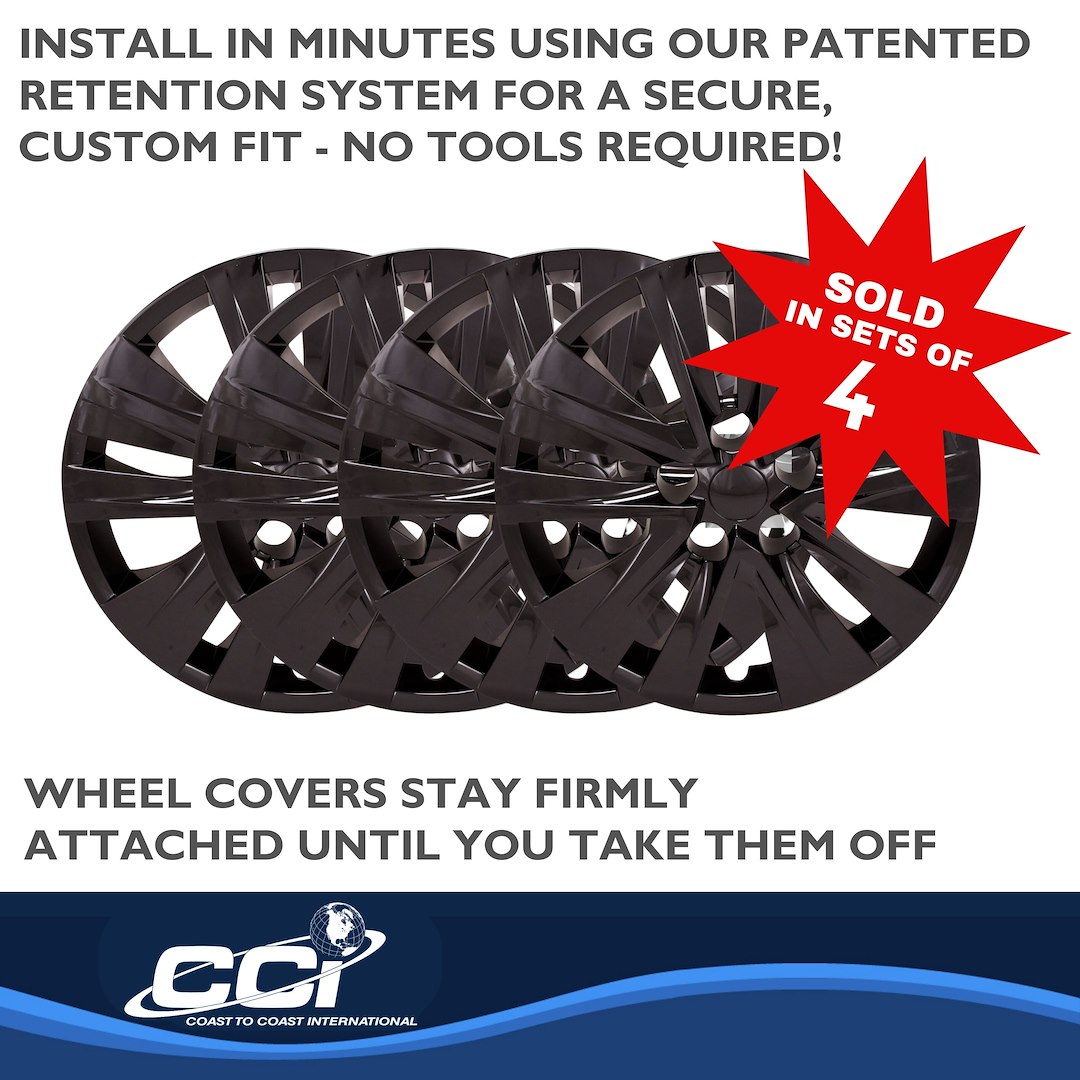 Coast to Coast Wheel Cover, 16 Inch, 5 Double Spoke, Painted, Gloss Black, ABS Plastic, Set of 4, Compatible with Steel Wheels – 54616BLK