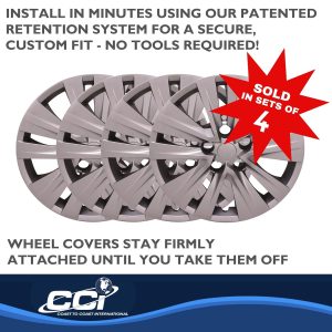 Coast to Coast Wheel Cover, 16 Inch, 5 Double Spoke, Painted, Silver, ABS Plastic, Set of 4, Compatible with Steel Wheels – 54616S