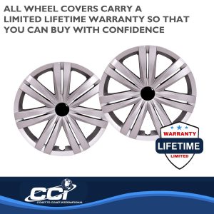 Coast to Coast Wheel Cover, 16 Inch, 7 Double Spoke, Painted, Silver, ABS Plastic, Set of 4, Compatible with Steel Wheels – 54716S