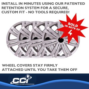 Coast to Coast Wheel Cover, 16 Inch, 7 Double Spoke, Painted, Silver, ABS Plastic, Set of 4, Compatible with Steel Wheels – 54716S