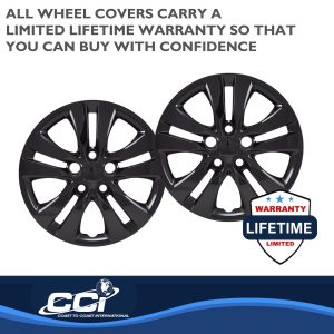 Coast to Coast Wheel Cover, 16 Inch, 5 Split Spoke, Painted, Gloss Black, ABS Plastic, Set of 4, Fits Over OEM Wheel – 54816BLK