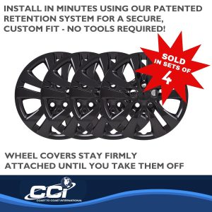 Coast to Coast Wheel Cover, 16 Inch, 5 Split Spoke, Painted, Gloss Black, ABS Plastic, Set of 4, Fits Over OEM Wheel – 54816BLK