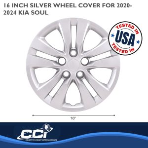 Coast to Coast Wheel Cover, 16 Inch, 5 Split Spoke, Painted, Silver, ABS Plastic, Set of 4, Fits Over OEM Wheel – 54816S