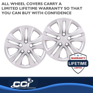 Coast to Coast Wheel Cover, 16 Inch, 5 Split Spoke, Painted, Silver, ABS Plastic, Set of 4, Fits Over OEM Wheel – 54816S