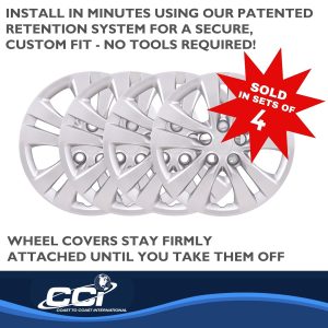 Coast to Coast Wheel Cover, 16 Inch, 5 Split Spoke, Painted, Silver, ABS Plastic, Set of 4, Fits Over OEM Wheel – 54816S