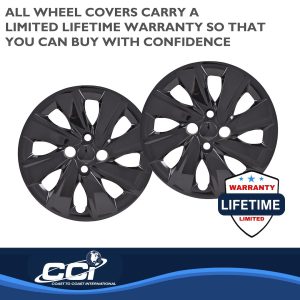Coast to Coast Wheel Cover, 15 Inch, 8 Spoke, Painted, Gloss Black, ABS Plastic, Set of 4, Fits Over OEM Wheel – 54915BLK
