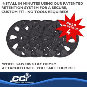 Coast to Coast Wheel Cover, 15 Inch, 8 Spoke, Painted, Gloss Black, ABS Plastic, Set of 4, Fits Over OEM Wheel – 54915BLK