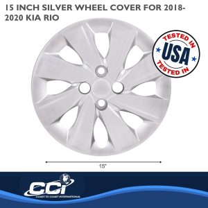 Coast to Coast Wheel Cover, 15 Inch, 8 Spoke, Painted, Silver, ABS Plastic, Set of 4, Fits Over OEM Wheel – 54915S