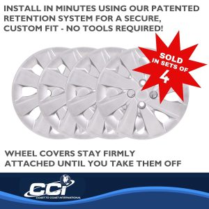 Coast to Coast Wheel Cover, 15 Inch, 8 Spoke, Painted, Silver, ABS Plastic, Set of 4, Fits Over OEM Wheel – 54915S