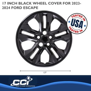 Coast to Coast Wheel Cover, 17 Inch, 5 Double Spoke, Painted, Gloss Black, Automotive Grade ABS, Set of 4 – IWC55017BLK