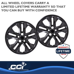 Coast to Coast Wheel Cover, 17 Inch, 5 Double Spoke, Painted, Gloss Black, Automotive Grade ABS, Set of 4 – IWC55017BLK