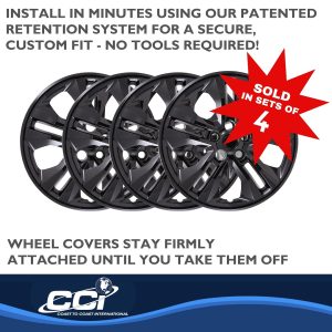 Coast to Coast Wheel Cover, 17 Inch, 5 Double Spoke, Painted, Gloss Black, Automotive Grade ABS, Set of 4 – IWC55017BLK