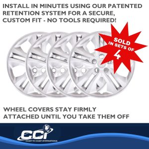 Coast to Coast Wheel Cover, 17 Inch, 5 Double Spoke, Painted, Silver, Automotive Grade ABS, Set of 4 – IWC55017S