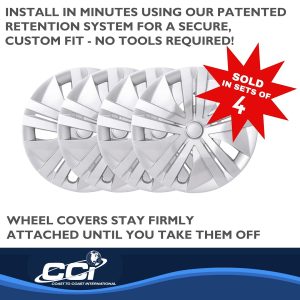 Coast to Coast Wheel Cover, 16 Inch, 10 Spoke, Painted, Silver, Automotive Grade ABS, Set of 4 – IWC55116S