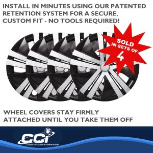 Coast to Coast Wheel Cover, 16 Inch, 10 Spoke, Painted, Black/ Silver, Automotive Grade ABS, Set of 4 – IWC55116SB