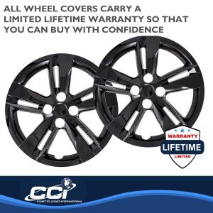 Coast to Coast Wheel Cover, 16 Inch, 5 Double Spoke, Painted, Gloss Black, Automotive Grade ABS, Set of 4 – IWC55216BLK