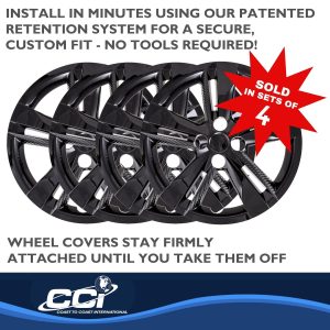 Coast to Coast Wheel Cover, 16 Inch, 5 Double Spoke, Painted, Gloss Black, Automotive Grade ABS, Set of 4 – IWC55216BLK