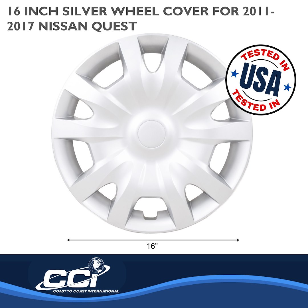 Coast to Coast Wheel Cover, 16 Inch, 10 Spoke, Painted, Silver, Automotive Grade ABS, Set of 4 – IWC55316S