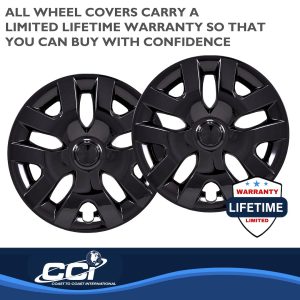 Coast to Coast Wheel Cover, 16 Inch, 5 Y Spoke, Painted, Gloss Black, Automotive Grade ABS, Set of 4, Fits Over OEM Steel Wheel – IWC55416BLK
