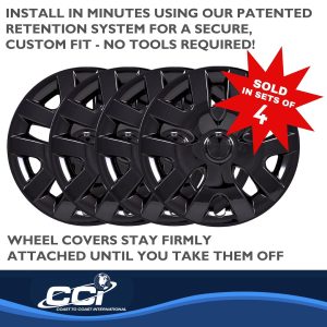 Coast to Coast Wheel Cover, 16 Inch, 5 Y Spoke, Painted, Gloss Black, Automotive Grade ABS, Set of 4, Fits Over OEM Steel Wheel – IWC55416BLK
