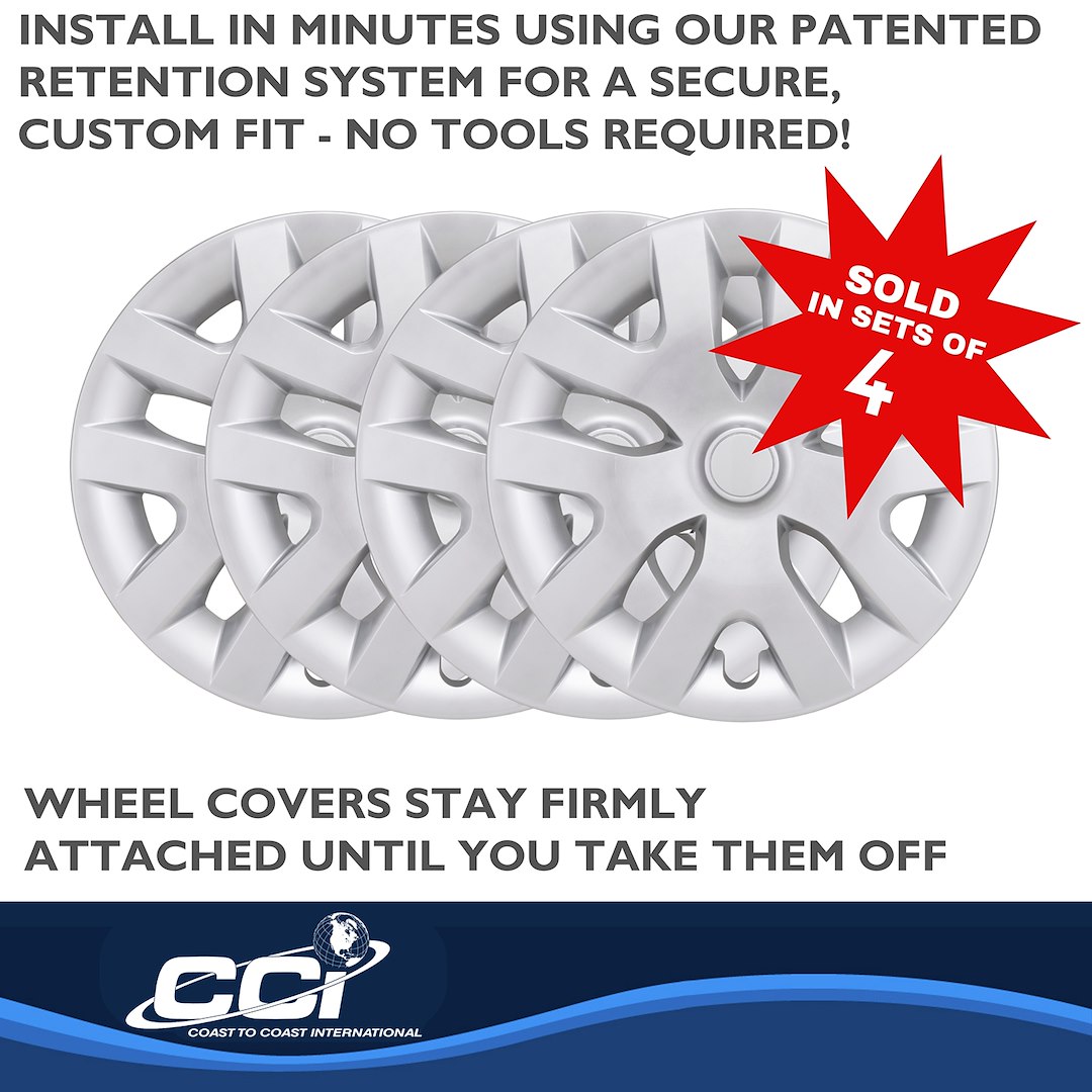 Coast to Coast Wheel Cover, 16 Inch, 5 Y Spoke, Painted, Silver, Automotive Grade ABS, Set of 4, Fits Over OEM Steel Wheel – IWC55416S