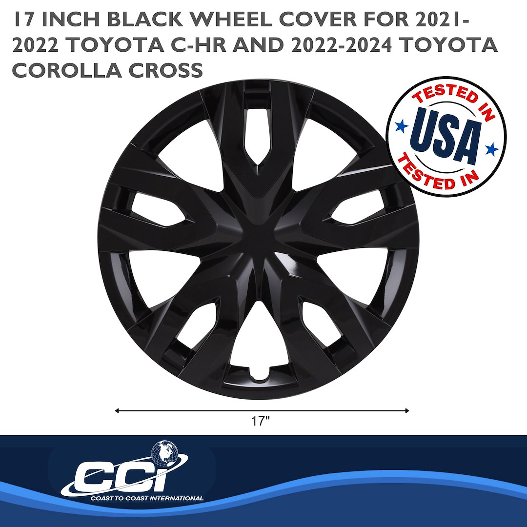 Coast to Coast Wheel Cover, 17 Inch, 7 Double Spoke, Painted, Gloss Black, Automotive Grade ABS, Set of 4 – IWC55617BLK