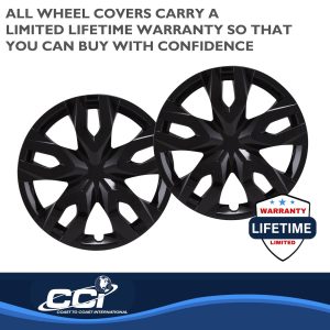 Coast to Coast Wheel Cover, 17 Inch, 7 Double Spoke, Painted, Gloss Black, Automotive Grade ABS, Set of 4 – IWC55617BLK