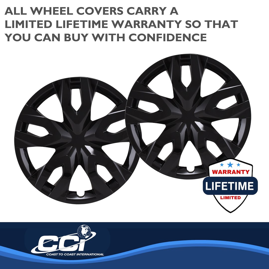 Coast to Coast Wheel Cover, 17 Inch, 7 Double Spoke, Painted, Gloss Black, Automotive Grade ABS, Set of 4 – IWC55617BLK
