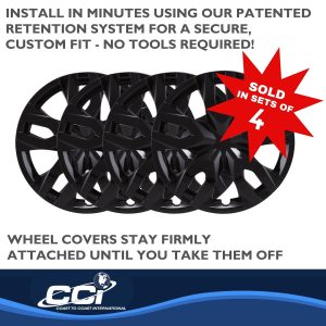 Coast to Coast Wheel Cover, 17 Inch, 7 Double Spoke, Painted, Gloss Black, Automotive Grade ABS, Set of 4 – IWC55617BLK