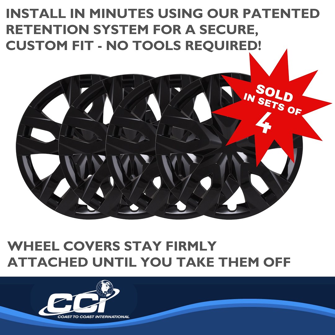 Coast to Coast Wheel Cover, 17 Inch, 7 Double Spoke, Painted, Gloss Black, Automotive Grade ABS, Set of 4 – IWC55617BLK